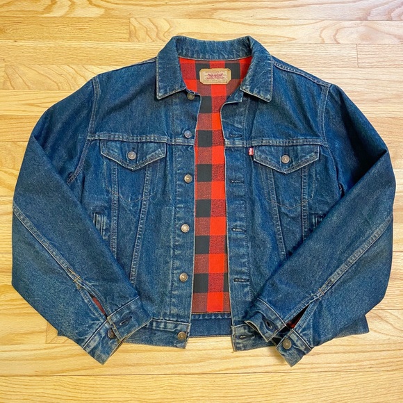 plaid lined denim jacket womens
